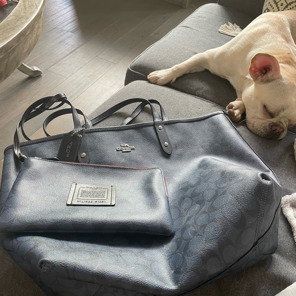 Coach reversible tote with attached wristlet, signature canvas